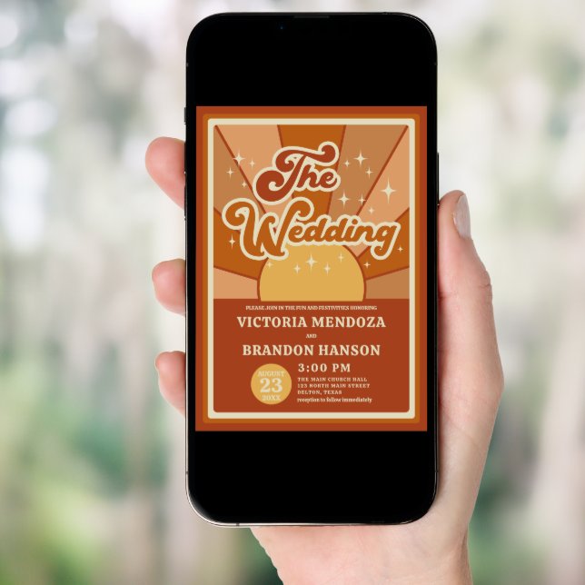 Retro Terracotta Typography Summer Sun Wedding Invitation (Front Digital)