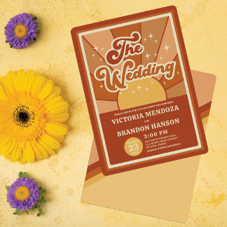 Retro Terracotta Typography Summer Sun Wedding Invitation