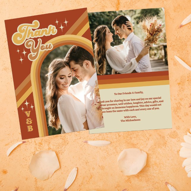 Retro Terracotta Typography Summer Sun Wedding Tha Thank You Card (Creator Uploaded)