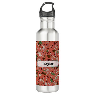 Retro Terracotta Vintage Terrazzo Sage & Burgundy Stainless Steel Water Bottle