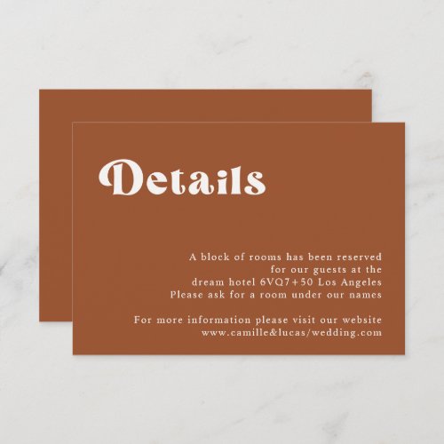 Retro Terracotta Wedding Details card