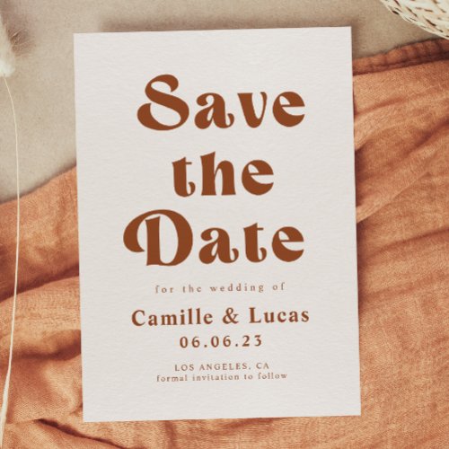 Retro Terracotta Wedding Save The Date Invitation