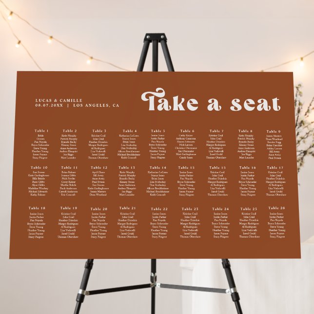 Retro Terracotta Wedding seating charts  Foam Board (In Situ (Stand))