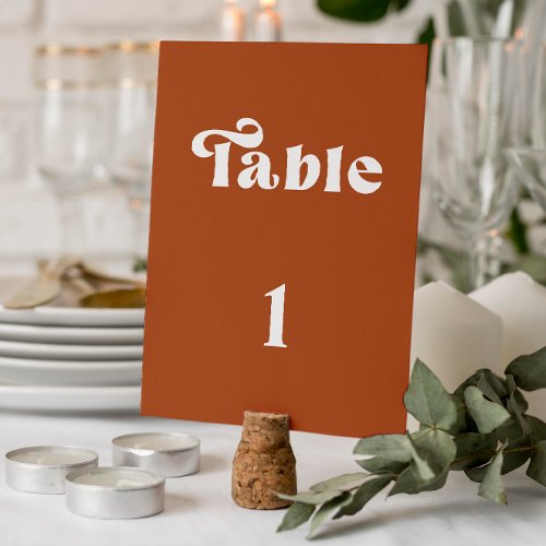 Retro Terracotta Wedding table number