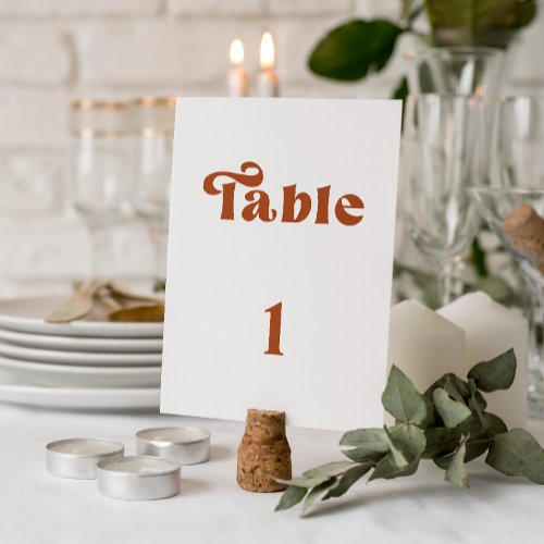Retro Terracotta Wedding table number