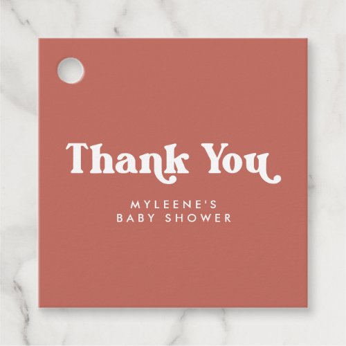 Retro Terracotta  White Baby Shower Thank You Favor Tags