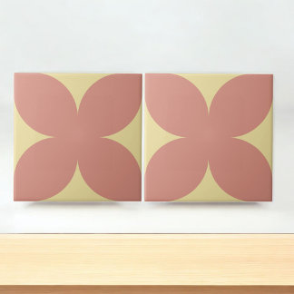 Retro Terracotta Yellow Floral Petal Mid Century Ceramic Tile