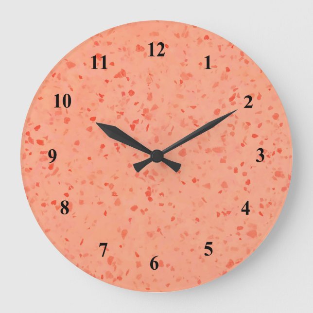 Retro Terrazzo Elegant Living Coral Pattern Large Clock (Front)