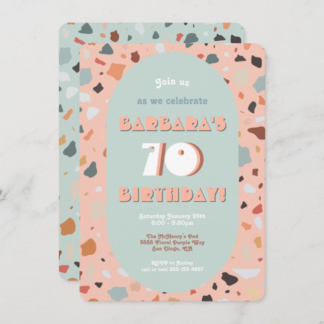 Retro Terrazzo Hippie Boho Birthday Invitation (Front/Back)