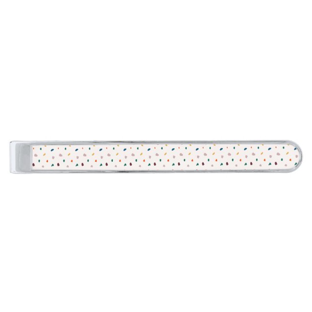 Retro Terrazzo Print Silver Tie Bar  (Front)
