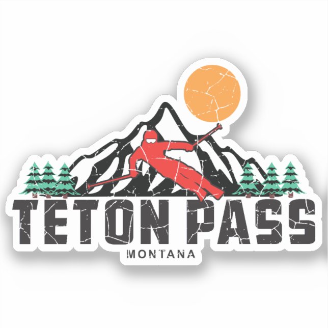 Retro Teton Pass Ski  Sticker (Front)