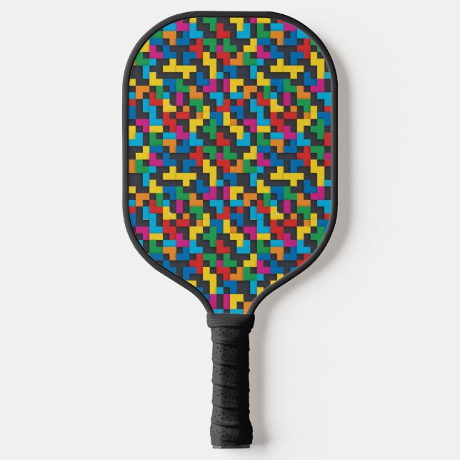 Retro Tetris Blocks Seamless Pattern Carbon Fiber Pickleball Paddle (Front)