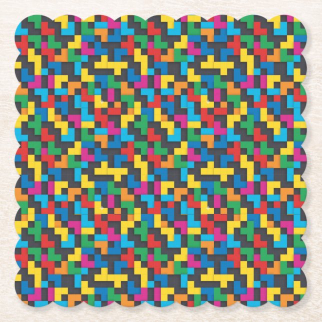 Retro Tetris Blocks Seamless Pattern Paper Coaster (Front)