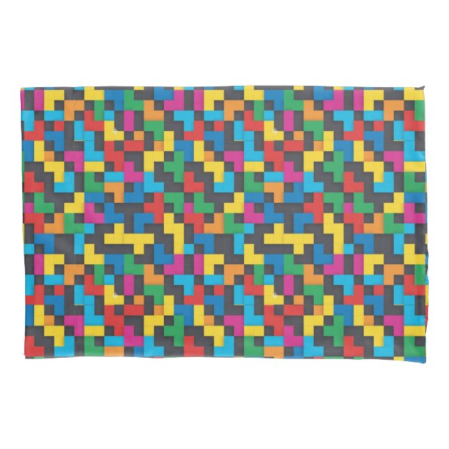 Retro Tetris Blocks Seamless Pattern Pillow Case (Front-Left)