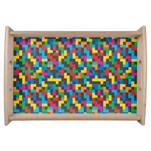 Retro Tetris Blocks Seamless Pattern Serving Tray