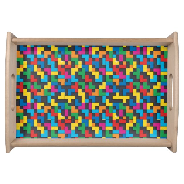 Retro Tetris Blocks Seamless Pattern Serving Tray (Front)