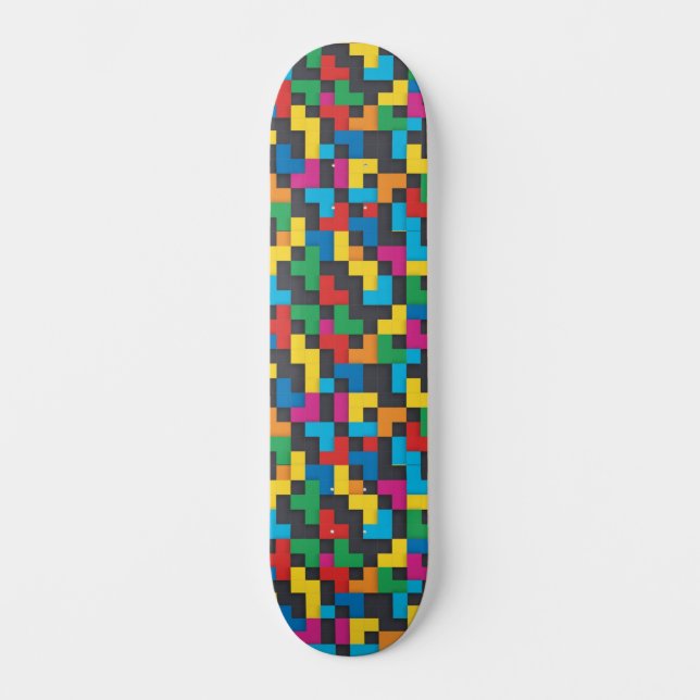 Retro Tetris Blocks Seamless Pattern Skateboard (Front)