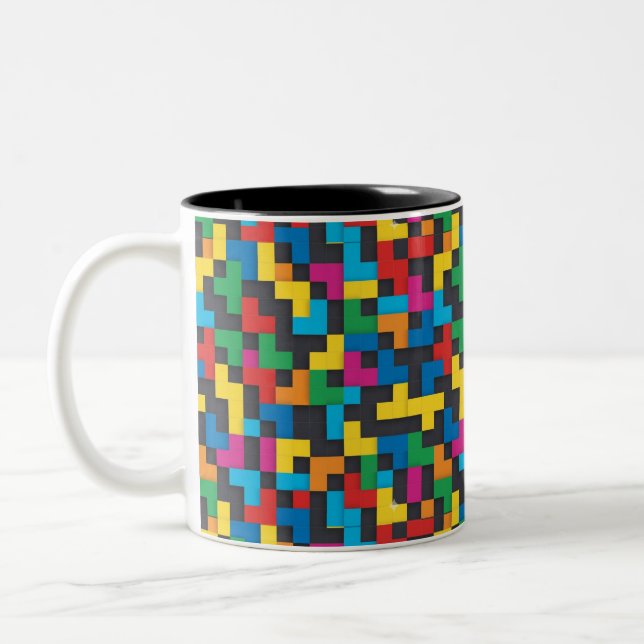 Retro Tetris Blocks Seamless Pattern Two-Tone Coffee Mug (Left)