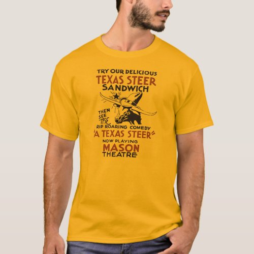 Retro Texas Steer Sandwich and theatre play ad T_Shirt