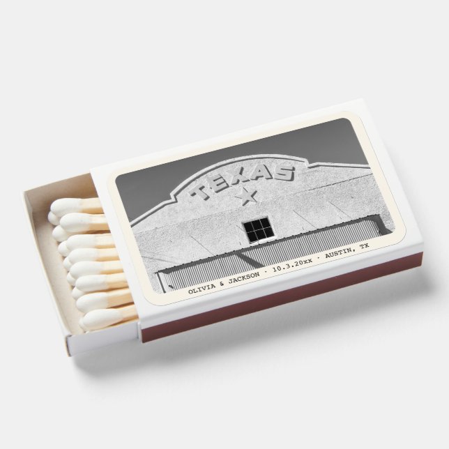 Retro Texas Wedding Favor Personalized Photo Matchboxes (Front Open)