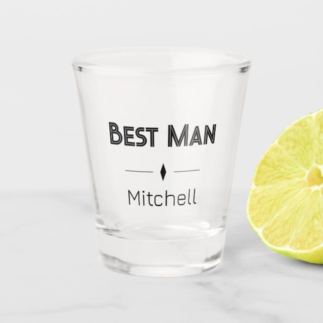 Retro Text Best Man Black Monogrammed Wedding Shot Glass (Front)