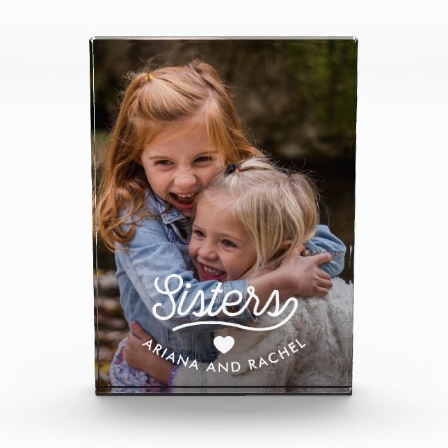Retro Text | Sisters and a Heart Photo Block (Front)