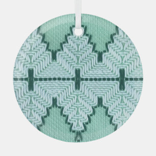 Retro textile yarn couching, graphic pulse. glass ornament