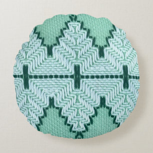 Retro textile yarn couching, graphic pulse. round pillow
