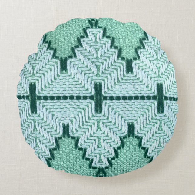 Retro textile yarn couching, graphic pulse. round pillow (Front)