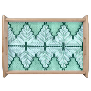 Retro textile yarn couching, graphic pulse. serving tray