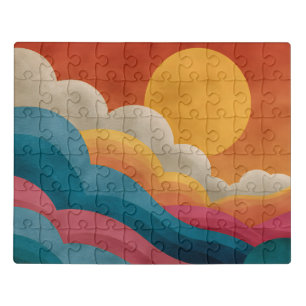 Retro Textured Sunset Clouds Abstract Puzzle