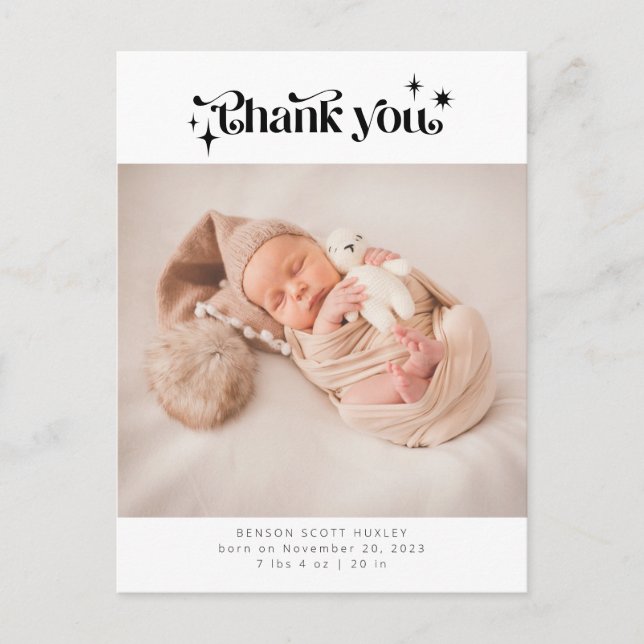 Retro Thank You Baby Photo Birth Announcement Postcard (Front)