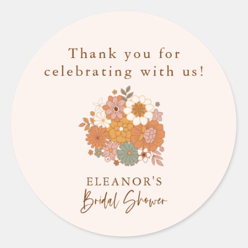 Retro Thank You Boho Floral Bridal Shower Classic Round Sticker