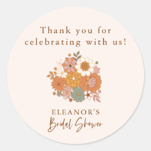Retro Thank You Boho Floral Bridal Shower Classic Round Sticker