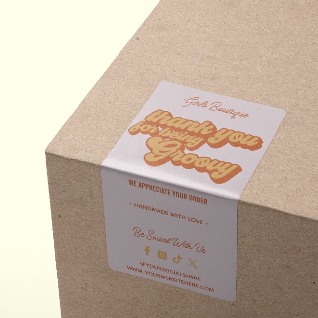 Retro Thank You For Purchase Groovy Terracotta Label (Creator Uploaded)