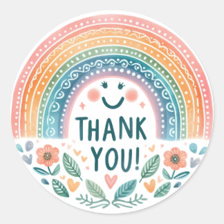 Retro Thank You Rainbow Classic Round Sticker