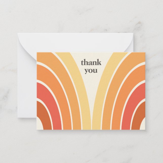 Retro Thank You Stripes 70's 80s Orange Yellow Note Card (Front)