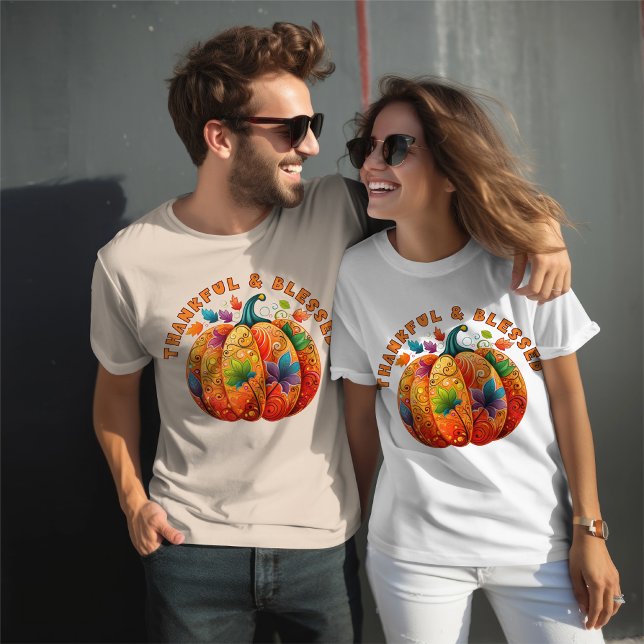 Retro"Thankful & Blessed" Fall Thanksgiving Family T-Shirt (Creator Uploaded)
