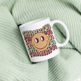 Retro Thankful Emoji Mug, Fall Thanksgiving Family Coffee Mug