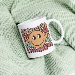 Retro Thankful Emoji Mug, Fall Thanksgiving Family Coffee Mug