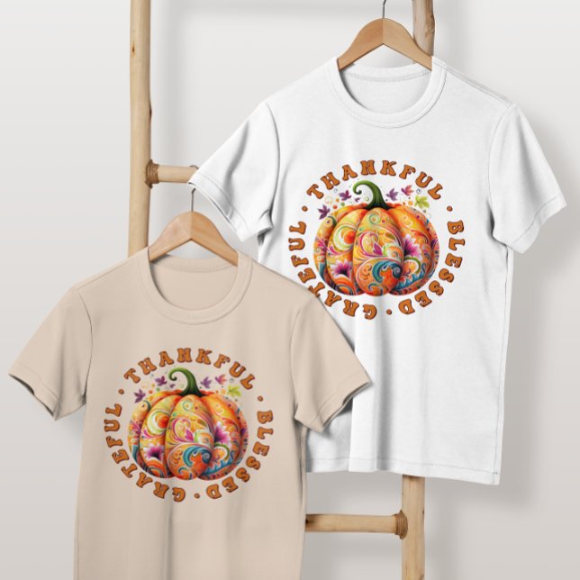 Retro "Thankful" Fall Thanksgiving Family T-Shirt (Creator Uploaded)