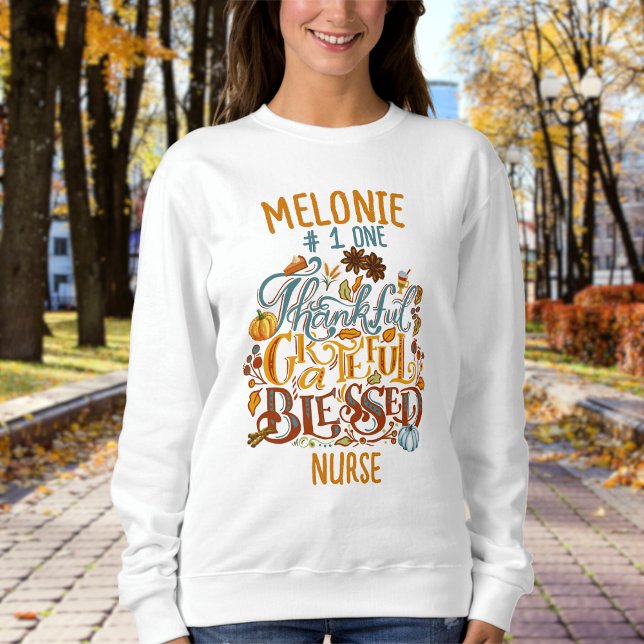 Retro Thankful Grateful Blessed Typography Nurse Sweatshirt (Creator Uploaded)