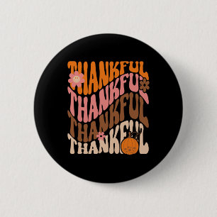 Retro Thankful Love Fall Thanksgiving Groovy Pumpk Button