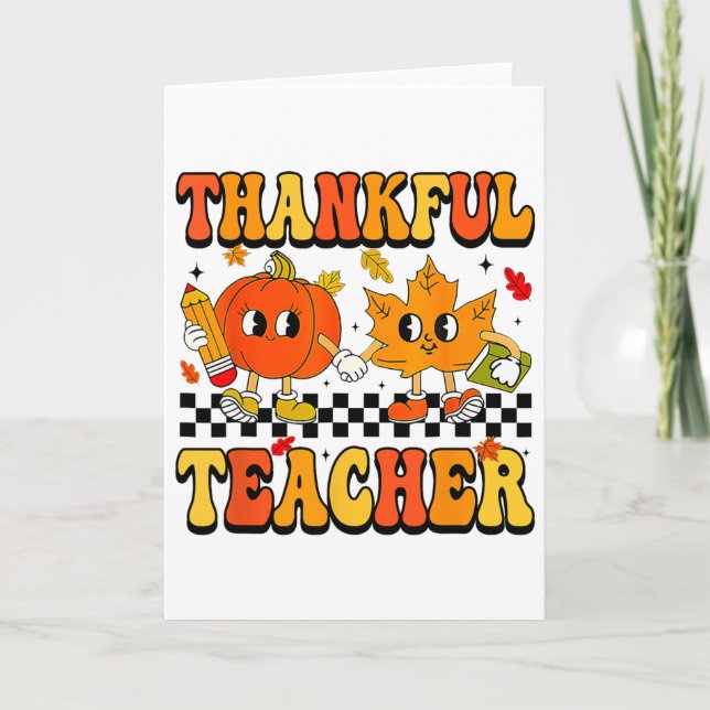 Retro Thankful Teacher Groovy Thanksgiving Fall Wo Card (Front)