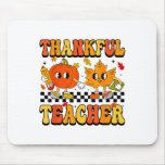 Retro Thankful Teacher Groovy Thanksgiving Fall Wo Mouse Pad