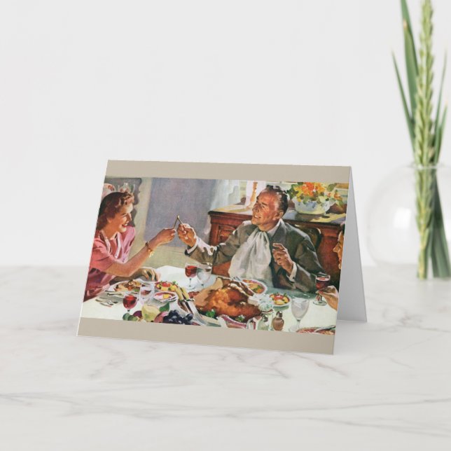 Retro Thanksgiving Dinner Greeting Card (Front)