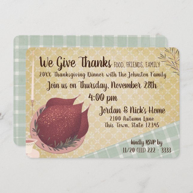 Retro Thanksgiving Dinner Invitation (Front/Back)