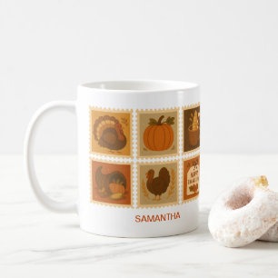 Retro Thanksgiving Stamp Collage Personalized Coffee Mug