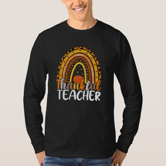 Retro Thanksgiving Teacher Thankful Teacher Rainbo T-Shirt (Front)