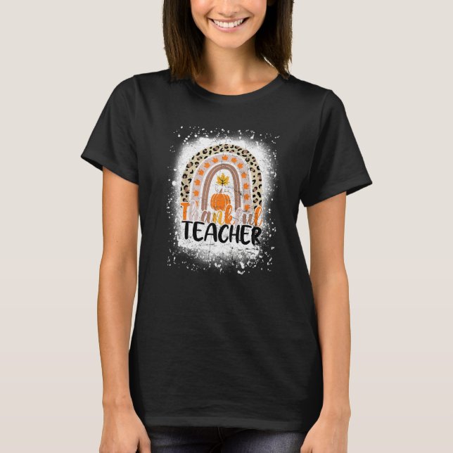 Retro Thanksgiving Teacher Thankful Teacher Rainbo T-Shirt (Front)